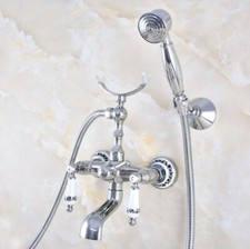 Polished Chrome Clawfoot Bath Tub Faucet with Hand Shower Mixer Tap Wall Mount