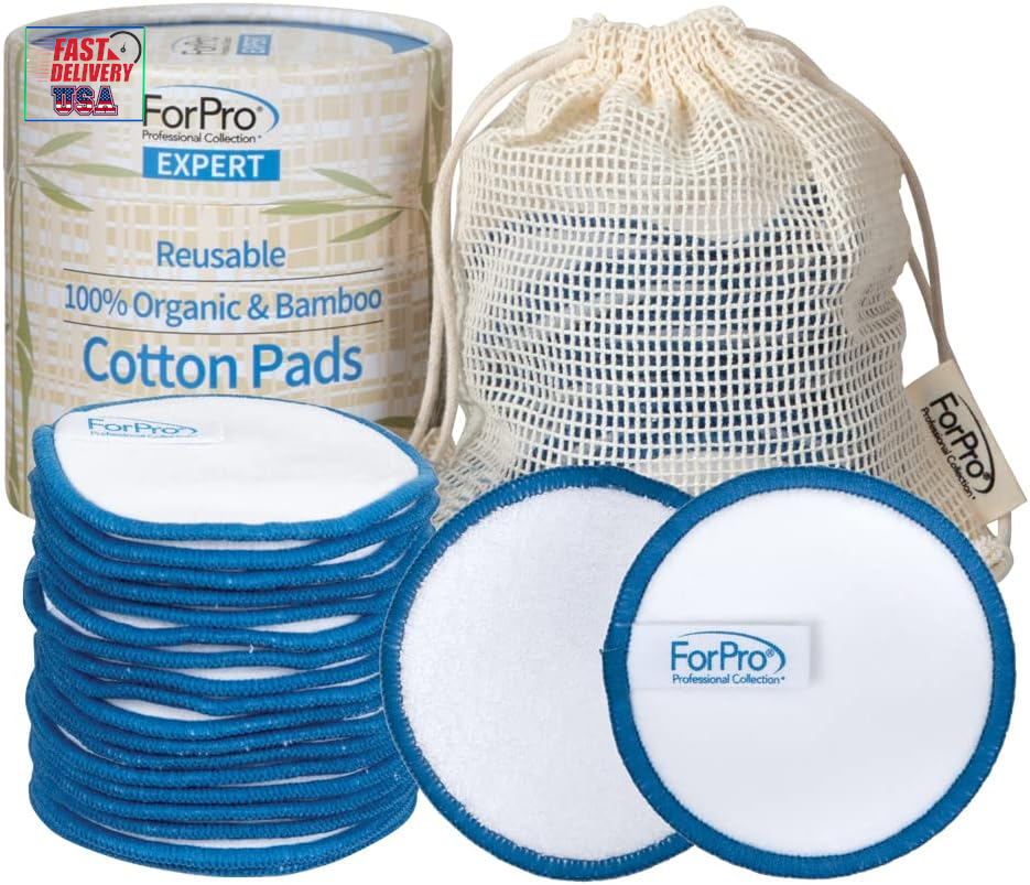 Expert Reusable Cotton Rounds (20 Pack), 100% Organic and Bamboo Makeup Remover