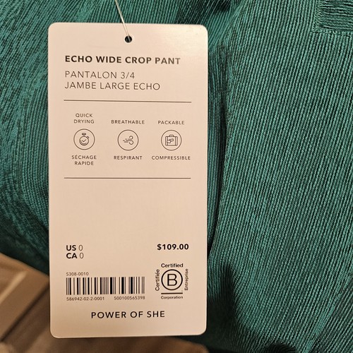 NWT Women’s Athleta Echo Wide-Leg Crop Pants Green Elastic Waist Size 0 - Picture 9 of 9