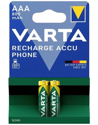 2er VARTA PHONE Accu AAA 800maH HR03 Micro 1.2V NiMH DECT Telefon Akku 58398