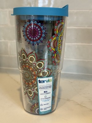 Tervis 24oz Tumbler Colorful Mandala Pattern Clear Double Wall Cup New With Tags
