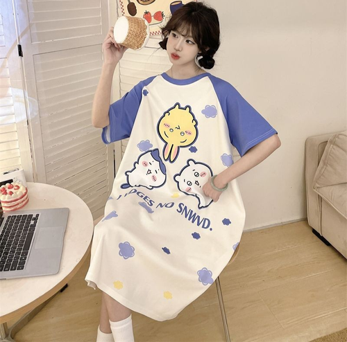 Cute Women Girls Nightgown Short Sleeve Night Shirts Nice Pajama Dress Sleepwear - Picture 1 of 6