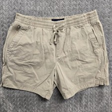 Abercrombie Fitch Mens Khaki Shorts Elastic Waist Drawstring Zip Pockets Size L
