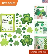 147 Pcs St. Patricks Day Shamrock Cutouts Bulk - 6 Sizes in 3 Green Shades, P...
