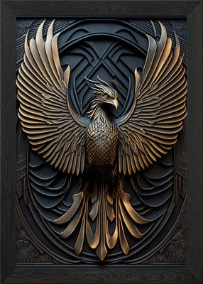 Phoenix Gold Relief Deco Framed Wall Art Poster Canvas Print Picture