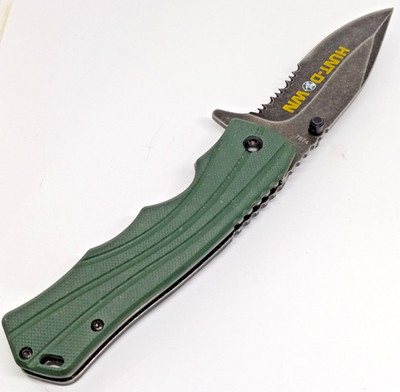 Tactical Team Hunt-Down Folding Pocket Knife Green Spring Assist 3.5 In Blade