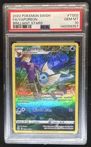 2022 Pokemon SWSH Brilliant Stars Vaporeon Trainer Gallery #TG02/TG30 PSA 10