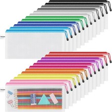 24PCS Pencil Pouches Bulk 9.3" X 4.7"Mesh Zipper Pouch Pencil Case 12 Colors