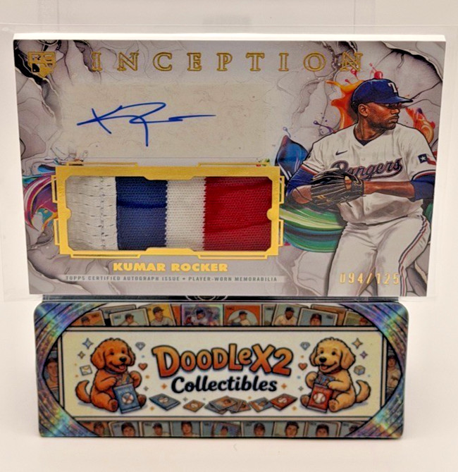 2025 Topps Inception Kumar Rocker Patch Auto /125 IAPC-KR tri color patch view 1