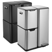 60l 3 Compartment Recycling Bin Stainless Steel Kitchen Rubbish Pedal w/ Drawer