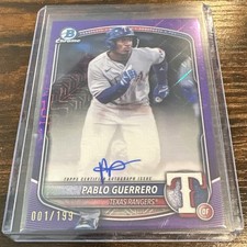 Pablo Guerrero Auto Purple Mojo /199 2025 Bowman Chrome #BMA-PG Texas Rangers