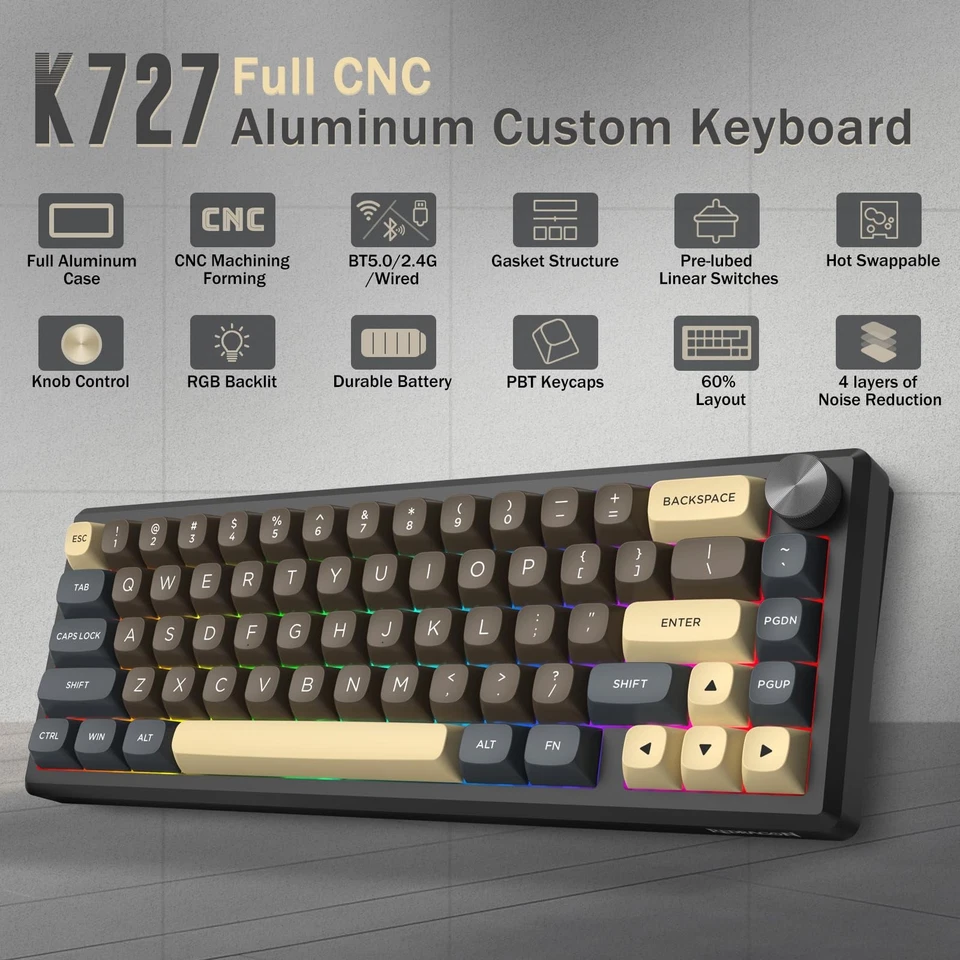 60% Wireless Mechanical Gaming Keyboard, Full Aluminum Shell, Bluetooth/2.4GH... - Image 2 of 4