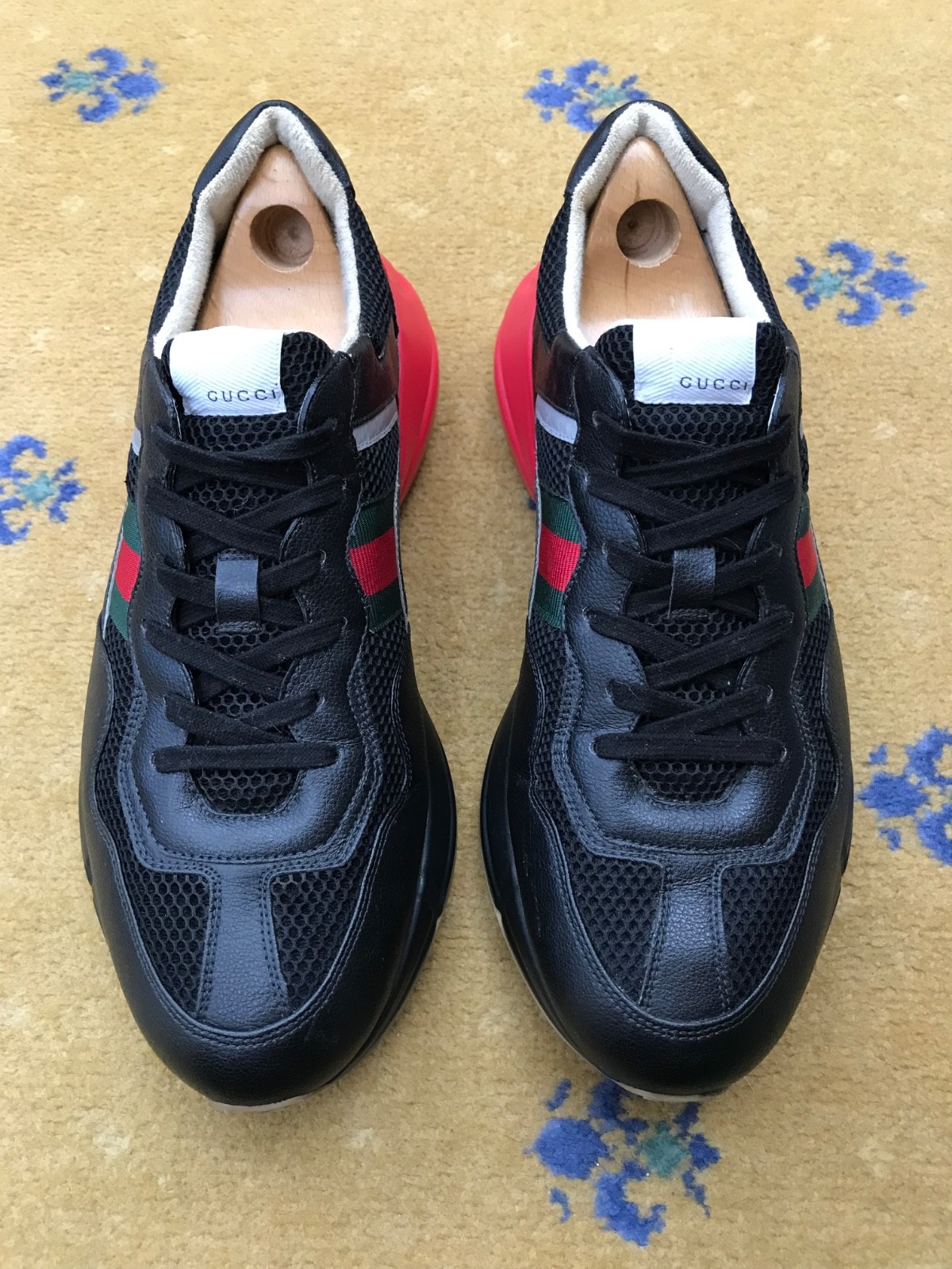 Gucci Trainers Sneaker Shoes Rhyton Black Leather Green Red Web UK 13 US 14 47