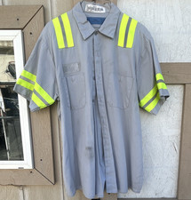 LOT 6c Cintas Men s Hi-Vis Reflective Work Shirt Sz 16 Gray/Yellow Polyester