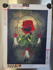 Completed Diamond Art 40x30cm Red Rose Behind Dream Catcher