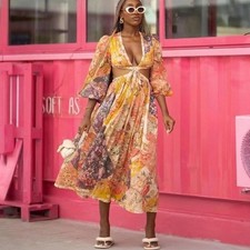Zimmermann Pattie Dress Size 2/12 AU/8 US Midi Patchwork Cutout Floral