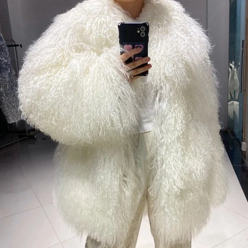 OFF WHITE Giacca pelliccia di pecora Mongolia bianca donna invernale vera pelliccia giacca cappotto
