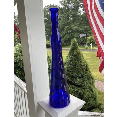Cobalt Blue  Basket Weave Decanter Bottle Without Stopper 19 3/4  Tall