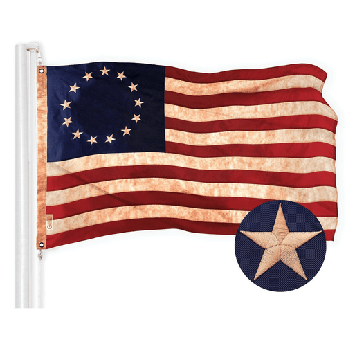 Combo Pack American USA Tea Stained Flag 2.5x4 Ft and Betsy Ross Flag Embroidery - Picture 2 of 9