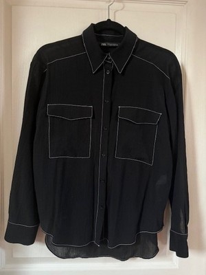 Zara Tops | Oversized Trim Contrast Stitching Long Sleeve Top | Blk/Wht |Size: S