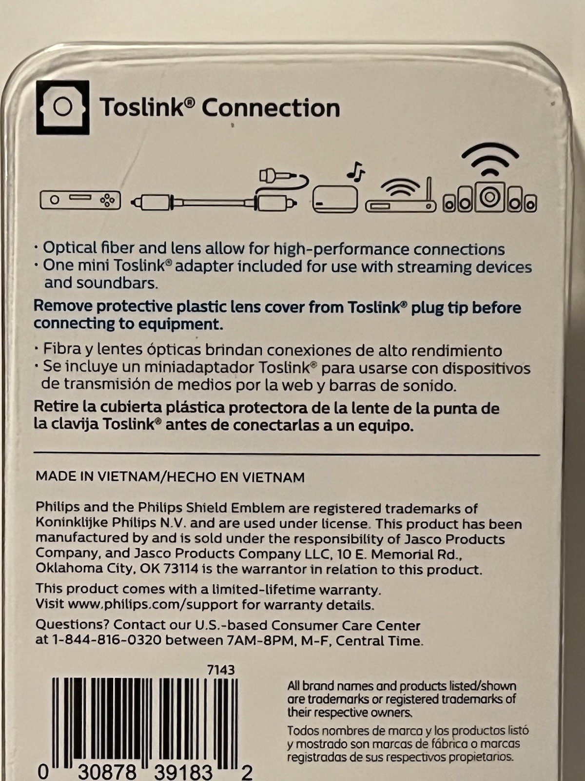 Philips 10ft Toslink Digital Fiber Optic Audio Cable with Mini Adapter - Black