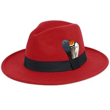 Classic Fedora Hats for Men  Women Wide Brim Felt Hat Panama Medium A-red
