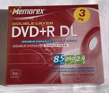 Memorex DVD+R DL 8.5 GB Double Layer Blank DVD 3 Pk-Brand New Factory Sealed