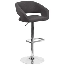 Contemporary Gray Fabric Adjustable Height Mid Back Barstool with Chrome Base