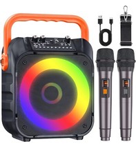 Karaoke Machine with Two Wireless Microphones, Portable Bluetooth PA System Led