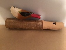 Vintage Hand Carved Wooden Bird Whistle With A White Head  A Red Tail