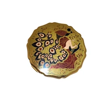Vintage Powder Compact Stratton Art Deco Nouveau Muse Lady Peacock Black Bag