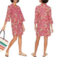 Boden Evangeline Linen Tunic Dress in Red Pop Mexican Paisley Size 4 petite