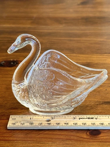 Vintage Fenton Clear Glass Swan Trinket Candy Dish Elegant Bird