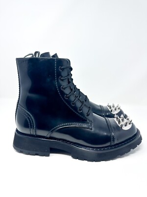 Alexander McQueen Leather Lace up Stud Boot Black 7 US / 40 EU $1490