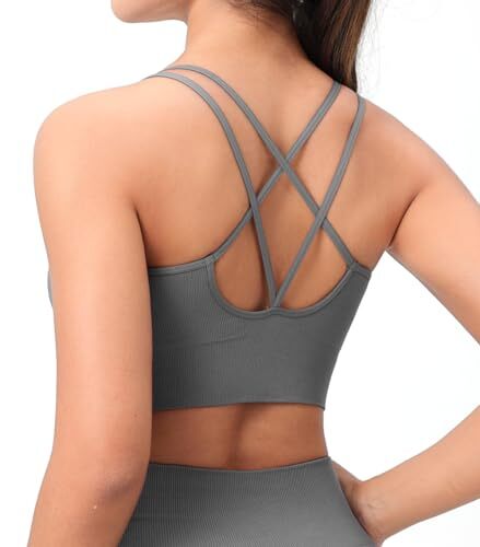 Strappy Sports Bra for Women - Cross Back Padded Sports BraPerfect for YogaWo...