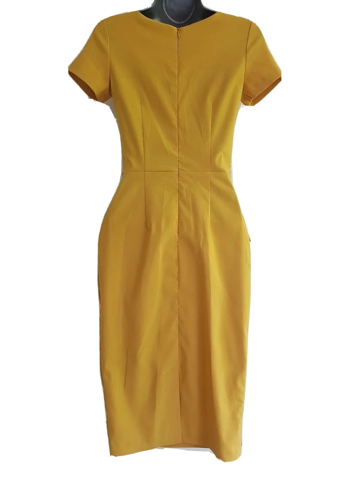 VESTIDO BODYCON HÍBRIDO MUJER AMARILLO BOTÓN DETALLADO MANGA CORTA. TALLA UK 8. Foto 2 de 4
