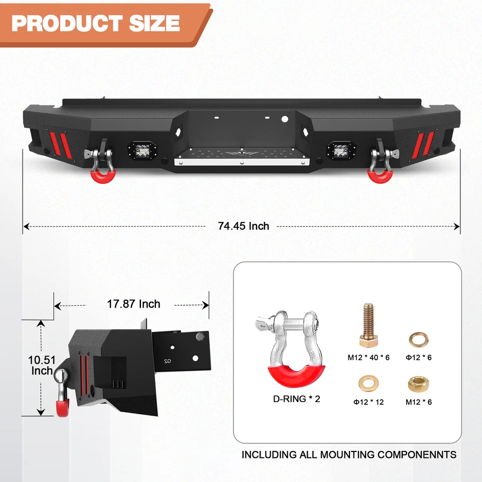 Parachoques trasero para Ford F250 F350 F450 Super Duty 1999-2016 con orificios de sensor + luz Foto 3 de 4