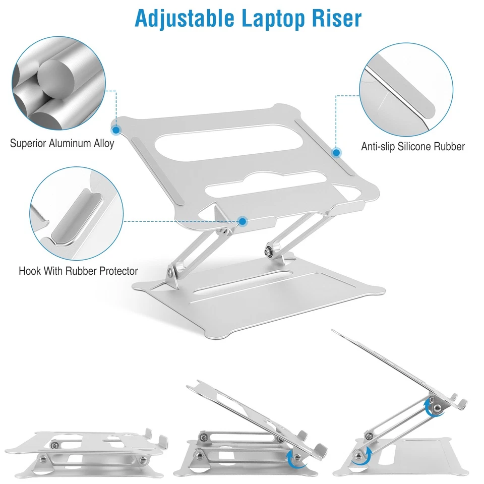 Soporte ajustable plegable para computadora portátil bandeja de cama elevadora de aluminio ventilada para cuaderno Foto 2 de 4