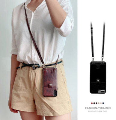 For iPhone 15 Pro Max / 14/13 Shockproof PU Leather Crossbody Strap  Phone Case