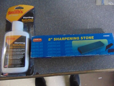 New American 8'' Sharpening Stone and 4 oz. Bottle of Smith's Honing Solution