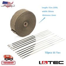 Ltec 2x 50ft Roll Heat Wrap Header Pipe Lava Manifold Exhaust Titanium 10 Ties