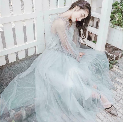 2019 Spring/Summer New Fashion Mesh Dress Womens Korean Long Hollow Skirt  Dress@ | eBay