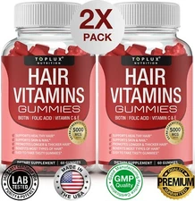 Hair Gummy Vitamins (2 PACK) Faster, Stronger, Healthier Hair Growth NON GMO 