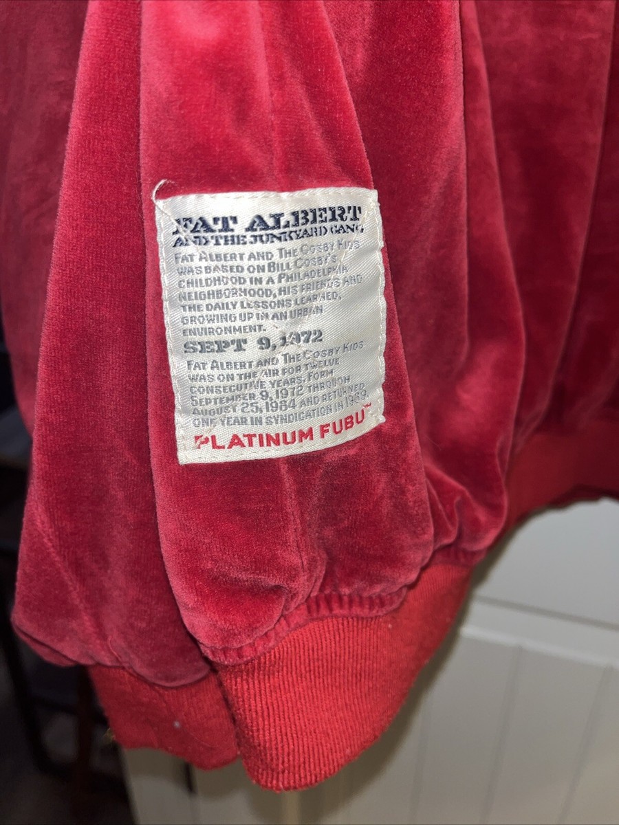 Men's Fubu Platinum Burgundy Velour Jacket Embroidered Fat