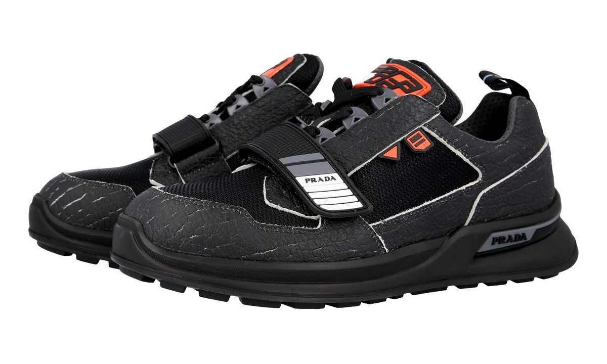 PRADA Antique Leather MECHANO Chunky Bulky Sneakers 2EG266 Black