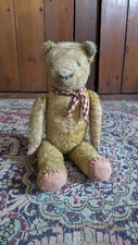 Antique Early Handmade Primitive Straw Stuffed Mohair Jointed Teddy Bear 13.5"