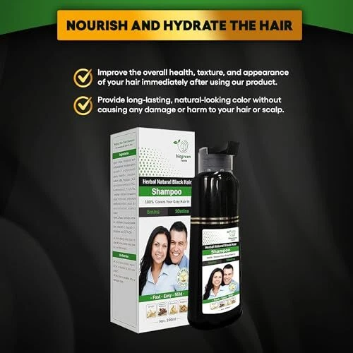 Champú Herbal Natural Color Cabello Negro - Cobertura Cabello Gris en 10 Minutos -... Foto 4 de 4