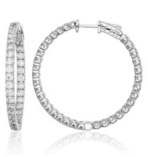 925 Sterling Silver 2.25mm CZ Round Medium Hoop Earrings