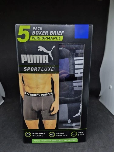 Puma Sports Luxe 5-Pack Performance Boxer Briefs Mens Moisture Wicking Polyester