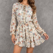 LoveShackFancy Popover Silk Mini Dress XS White Floral Confetti Fairycore